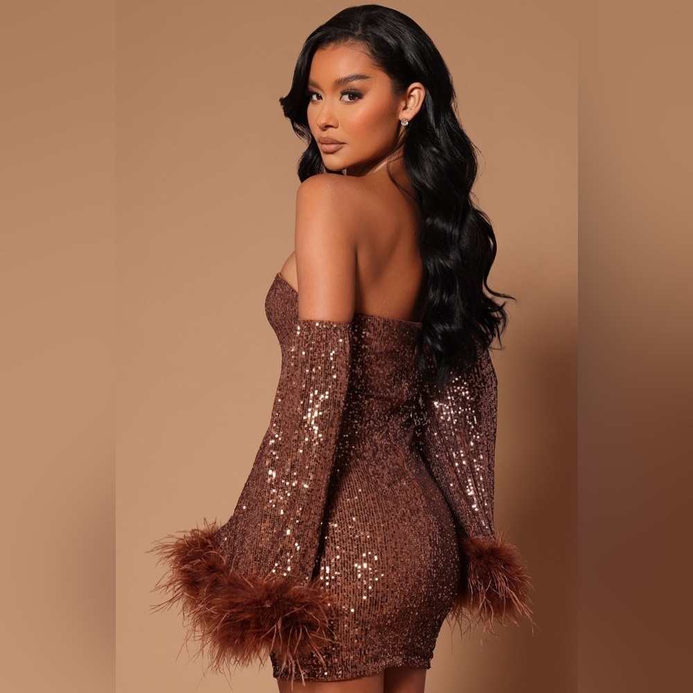 **** Brand New*****
Brown Sequin Off-Shoulder Dress - Picture 3 of 7
